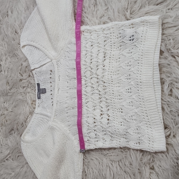 NEW! asos Crochet Open Knit Short Puff Sleeve Square Neck Sweater Off White - Picture 7 of 9